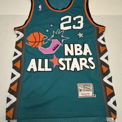 Pre Owned Excellent  Unbranded Mitchell & Ness Hardwood Classics Michael Jordan #23 NBA All Stars  Basketball Jersey  Green Orange Pink Men  Size Medi