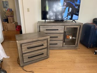 Matching TV Console & 2-Drawer Side Cabinet Set – Rustic Brown – $300 OBO