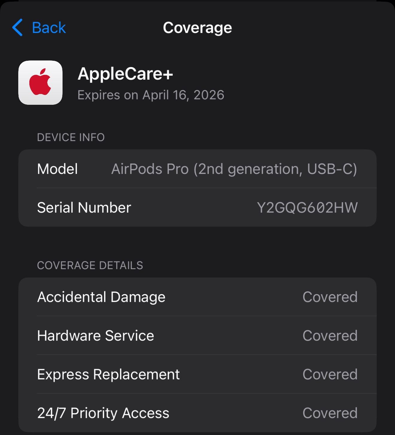 Apple AirPods Pro 2nd Gen USB‑C Case With Apple Care Plus Till Apr