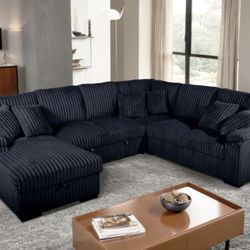 BLACK cordoruy SECTIONAL - SLEEPER