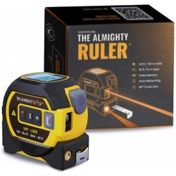 The Almighty Ruler Laser Tape Measure | Laser Distance Measurer, Heavy-Duty Tool with Cross Marking Feature, Smart Range Finder, Easy-Read Display, Ft