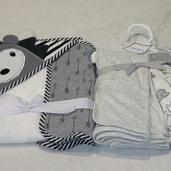 Carters 2 Pack Swaddle Blankets + Hooded Towel, New