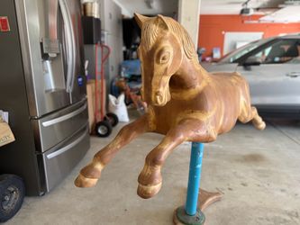 Large Carved Wood Carousel Horse on Pole