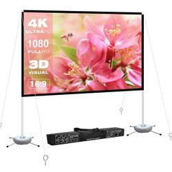 ZENY™Portable Projector Screen Manual Pull Down 120 Inch 1:1 Hanging Projection Screen 4K Indoor Outdoor Movies Screen