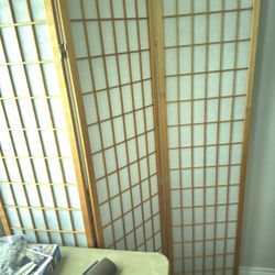 7 Fabric And Wood Trifold Screen