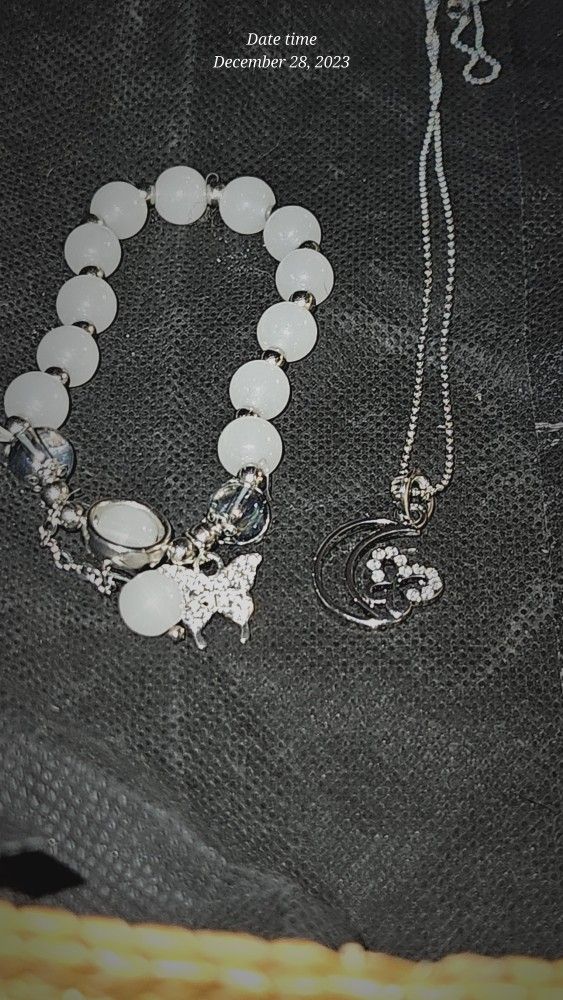 Beautiful Beaded Bracelet Matching Butterfly Necklace