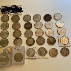 Nice collection lot of vintage silver dollars coins Morgan and Peace various dates 90% bullion coin