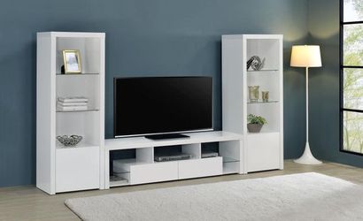 💎Modern 3-piece 71" TV Entertainment Media Center Stand White High Gloss Towers💎