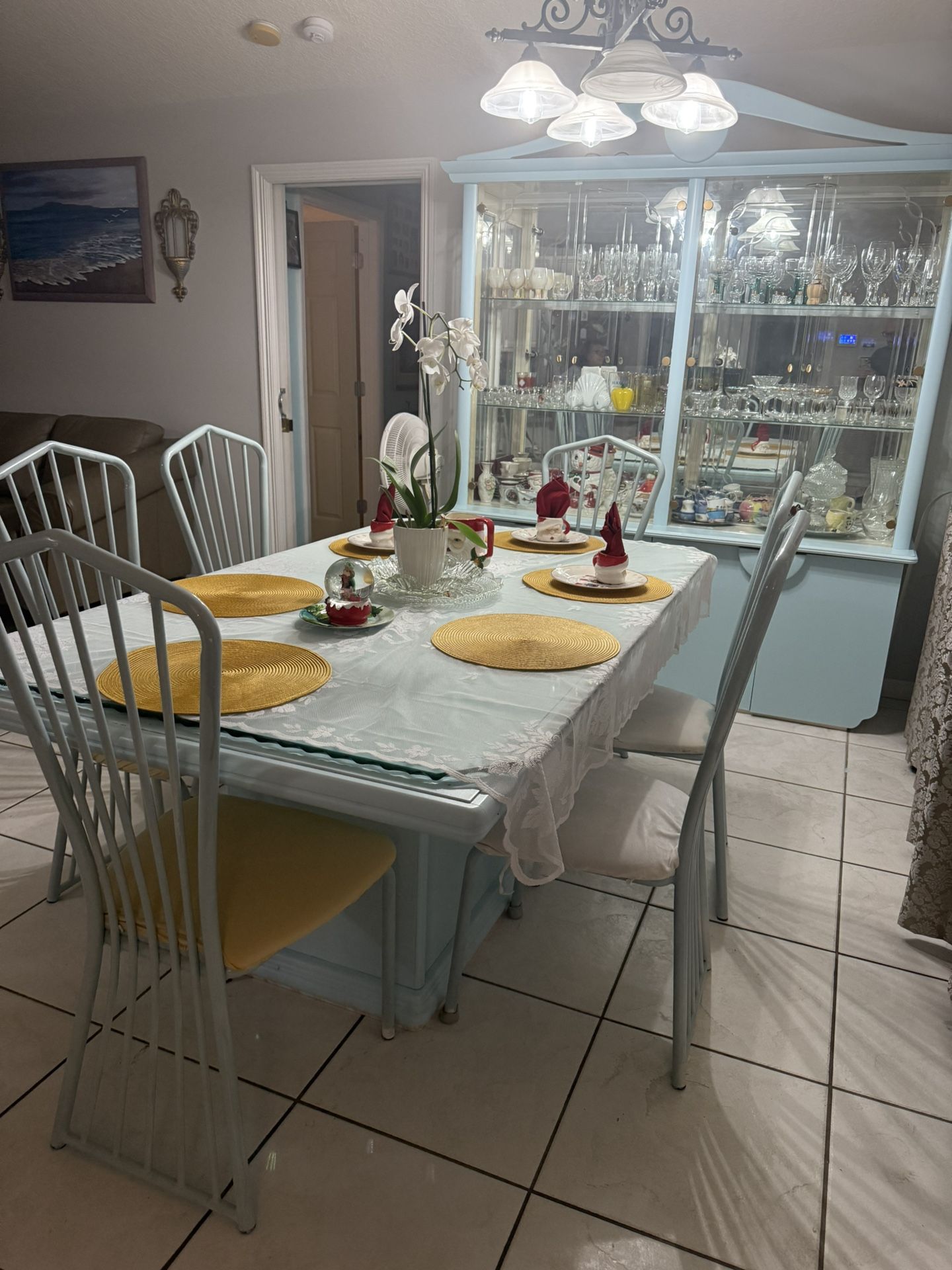 10-Piece Dining Room Set with Glass-Top Table & Matching China Cabinet