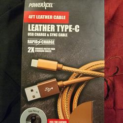 PowerXcell 4 Ft LEATHER Cable Type C/Rapid CHARGE