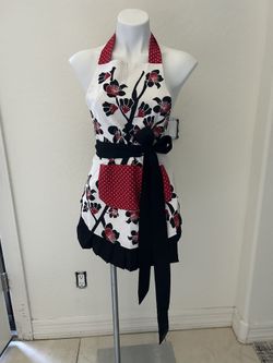 Flirty Apron Valentine Red Black White Dots Bows