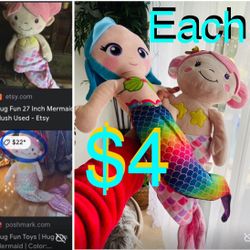 $4 Each Large🧜‍♀️Dolls Mermaids 🧜‍♀️in great condition and a Mermaid tail blanket
