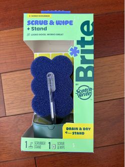 Brite by Scotch-Brite Scrub & Wipe with Drain + Dry Stand, Kitchen Sponge for Washing Dishes, $6
