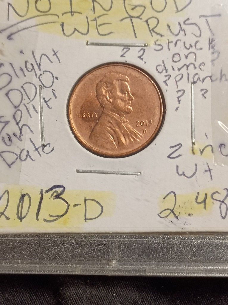 2001 Quarter Unplated on Obverse side Of Coin And 2013-d Strike Through Coin Is