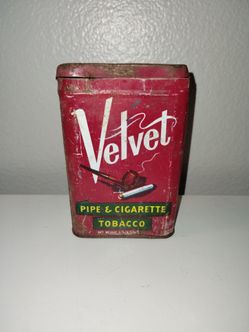 Antique Red Velvet Pipe & Cigarette Tobacco Metal Tin  Case  *Rusty