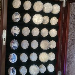 26 Silver US $1 Draped Bust Coins + Extras In Collectors Box