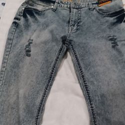 Acid Wash Distressed Denim Jeans Size 38/32