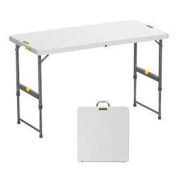 Folding Table 4 Foot, Effortless Quick Adjustable Height Foldable Small Card Table, Fixing Lock, Stable for Party Dining Events Picnic Indoor Outdoor 