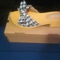 *NEW* Women's Plaid Bow Slide-on Heels Sandal Clog Size 8.5 
