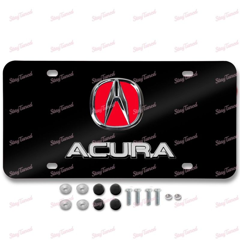 For 3D Dual Acura Red Logo Front Black Stainless Steel License Plate Frame X1 -(3-LPF-D-ACU-R-CB