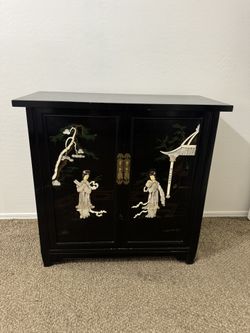 Vintage Chinese Black Lacquer Storage Cabinet