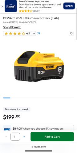 DEWALT 20-V Lithium-ion Rechargeable Battery