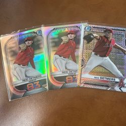 Lot Of 3 2021 Bowman Chrome Mojo Refractor Reid Detmers Angels Baseball Card 