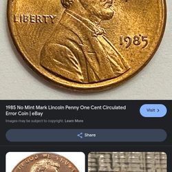 1985 Penny Non mint Mark