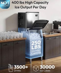 Please come and see it   EUHOMY Commercial Ice Maker Machine 400Lbs/24H, SECOP Compressor&ETL Approval, Industrial Ice Machine, 250Lbs Storage, Ice Re