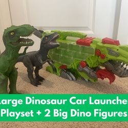 Large Dinosaur Car Launcher Playset + 2 Big Dino Figures