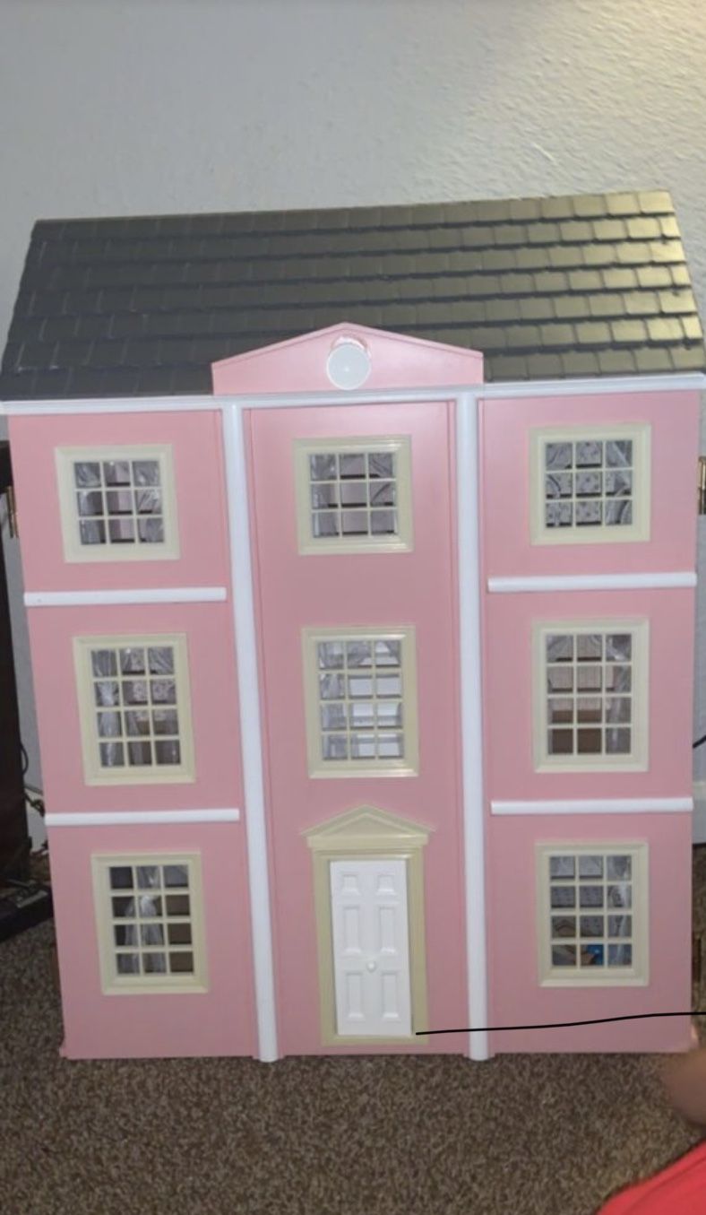 Vintage Pink 3 Story Wooden Dollhouse