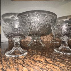 Princess House Fantasia Pedestal Stemmed Dessert Bowl & Cups. 