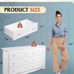 😀 WLIVE White Dresser for Bedroom, 59“ Wide Wooden Chest of Drawers with 6 Drawer, Long Nightstand with Drawers, Modern Large Storage Tower Unit