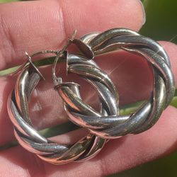 Sterling Silver+ 14k Gold Hoops Earrings 