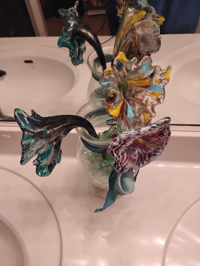 Blown Colored Glass Flowers 