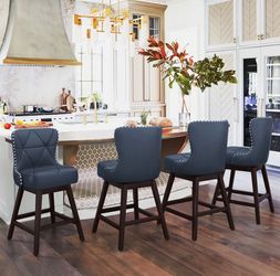 4X Navy Blue 26” swivel faux leather barstools