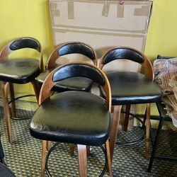 Swivel Counter Height Bar Stools Set of 4, Faux Leather Upholstered Seat Back & Bentwood Legs Bar Chairs, 30" Seat Height Counter Stools for Kit