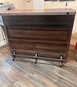 12-Bottle Brown Wood and Metal Bar Serving Unit with 5 Storage Shelves