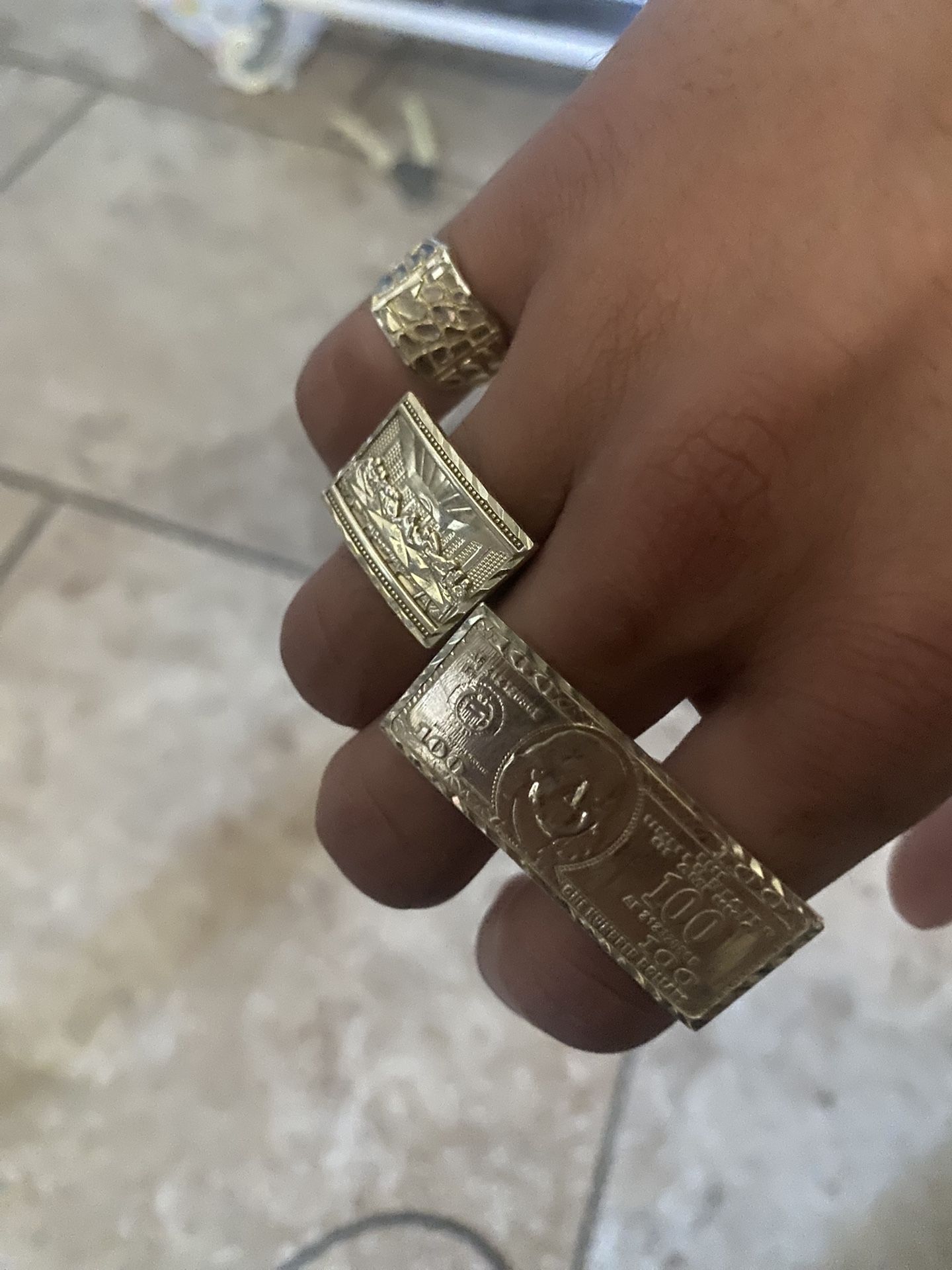 Double Gold 1hunnit Dollar Bill Ring 10k