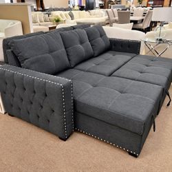 Black velvet sectional sleeper sofa with pull out bed