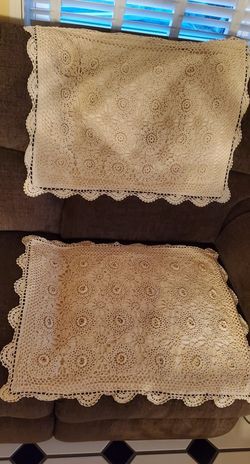 Set Of 2 Vintage Crocheted 100% Cotton Ecru Pillow Shams