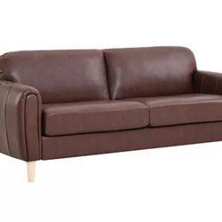 Serta Damascus 78.3 in. Rolled Arm Faux Leather Rectangle Sofa in. Brown