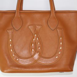Dooney Bourke Western Horseshoe Cowboy Country Leather Tote Bag Natural Brown