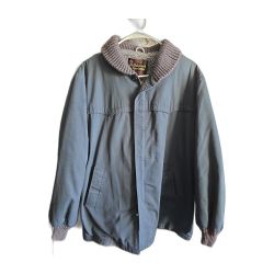 Oakbrook Sportswear Bomber Jacket Mens 46 Navy Blue Fleece Lined Knit Collar