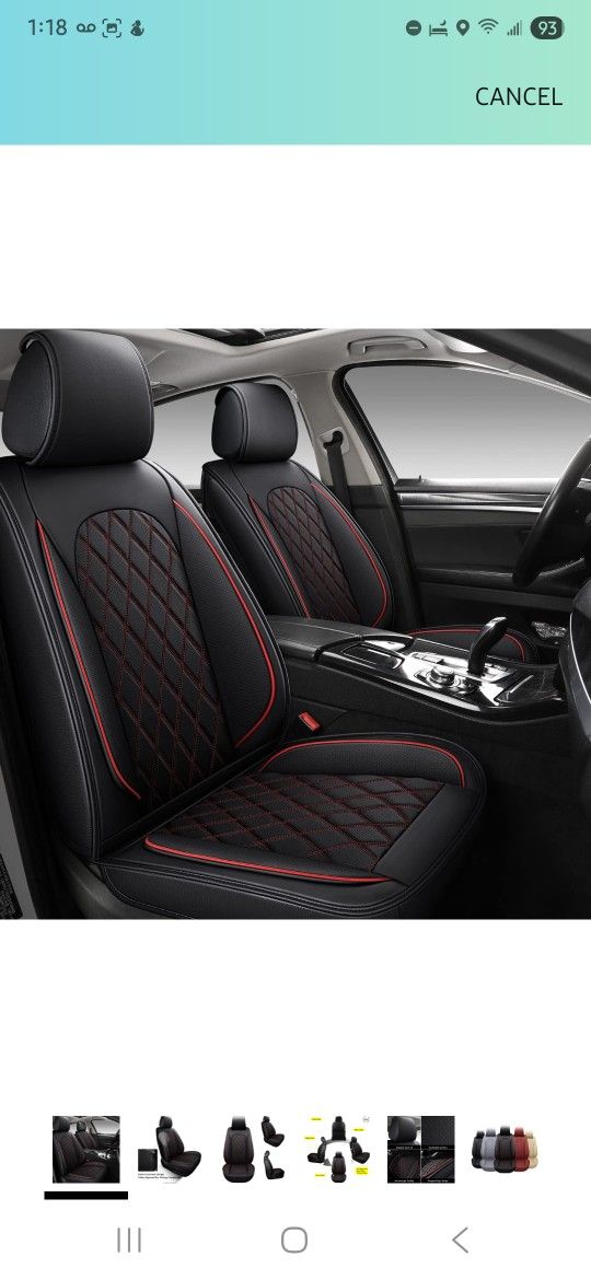 NEW- 2 Red Faux Leather Auto Seat Covers, Automotive Interior Rhombus Cushion Protector for Sedan & SUV Pickup Trucks Universal Fit carseat Covers