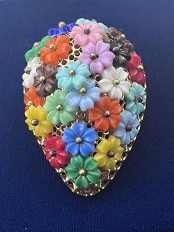 Rare Beautiful Vintage Early Miriam Haskell  Dress Clips, Layered Small Flowers Multicolors