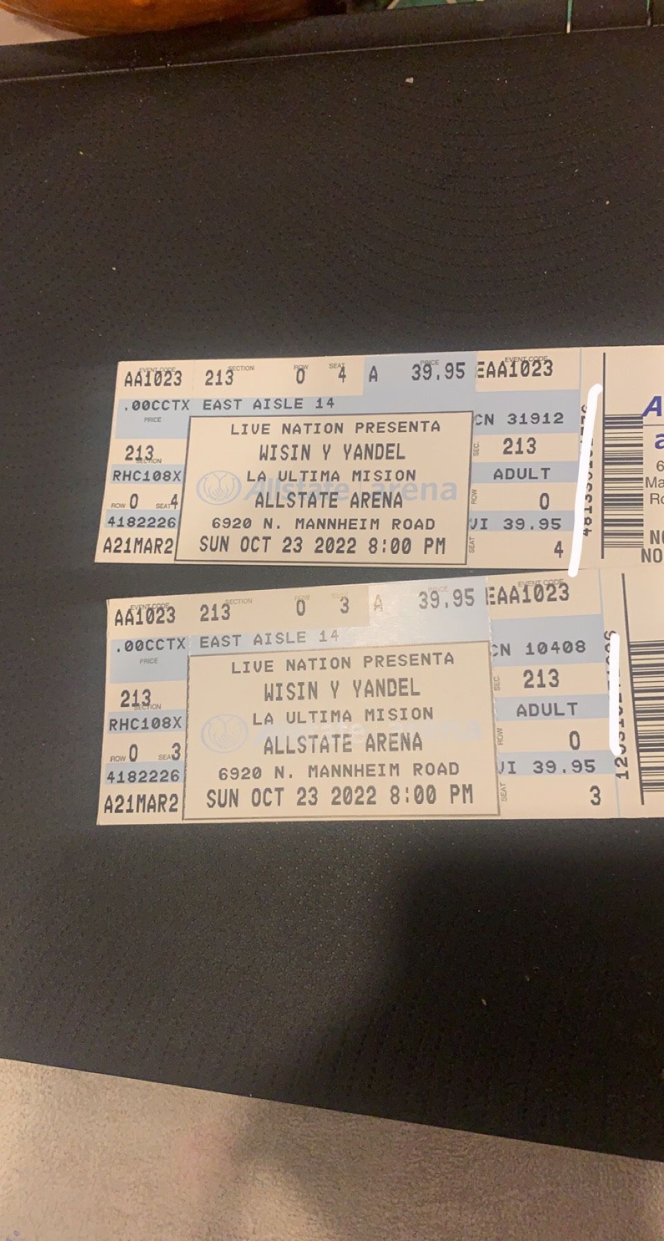Wisin Y Yandel Tickets Section 213 Row O $130 The Pair