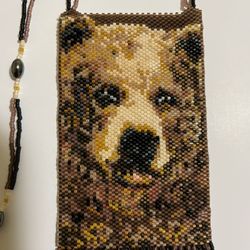 Grizzly Bear Hand-Beaded Portrait