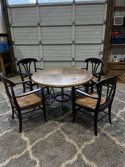 Rustic Wood & Iron Dining Set – Table + 4 Chairs