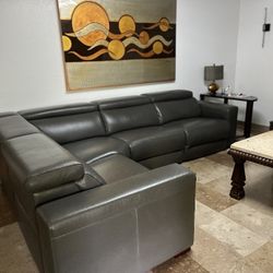 LEATHER GRAY SOFA END RECLINERS 